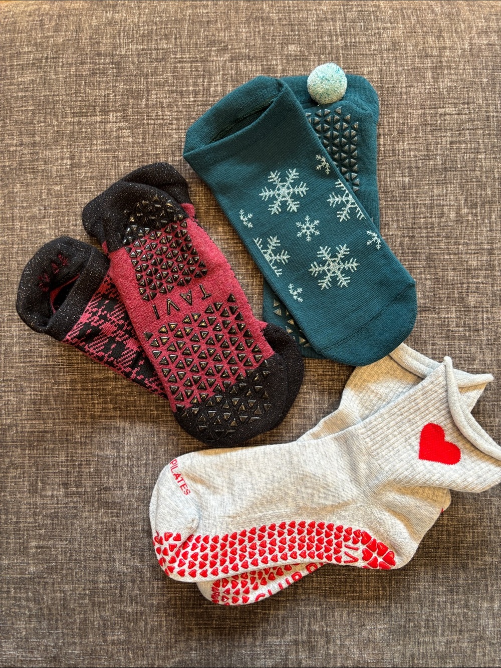 Pilates Non-Slip Pack: Women's Grip Ankle Socks in Teal, Burgundy & Heather Gray